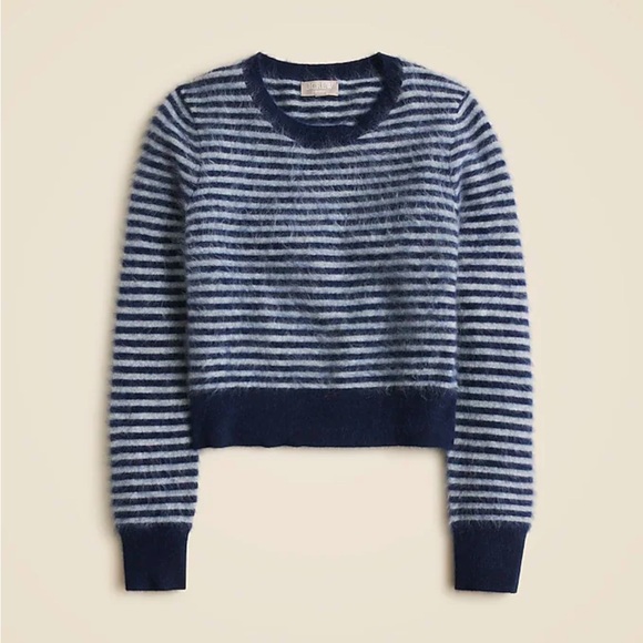 NWT J Crew Brushed Cashmere Shrunken Crewneck Sweater stripe CE710 sz S cashmere - Picture 1 of 4